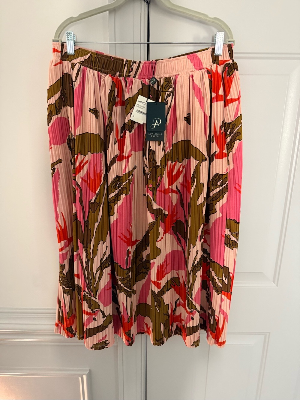 Adrianna Papell Pink & Olive Floral Pleated Midi Skirt